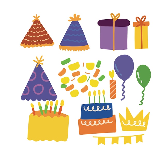 diversos elementos de cumpleaños