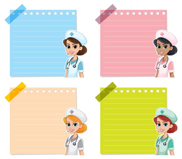 Diversos personajes de enfermeras con cuadernos