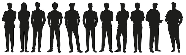 Diversos profesionales de negocios en poses elegantes que muestran siluetas corporativas
