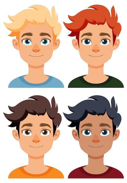Diversos retratos de niños de dibujos animados