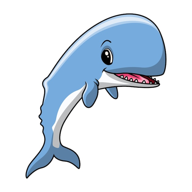 Divertida caricatura de ballena linda con una sonrisa