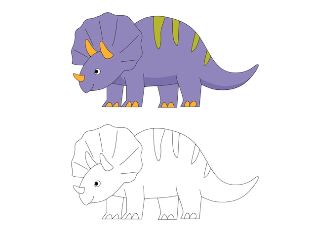 Divertida caricatura dinosaurio Triceratops Ilustración para colorear libro