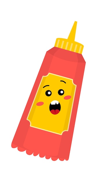 Divertida caricatura ketchup icono de comida rápida ilustración vectorial