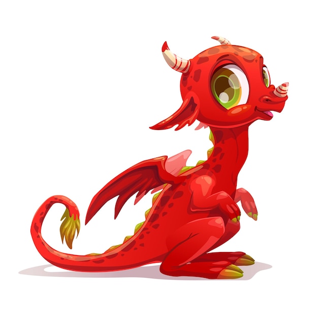 Vector divertida caricatura pequeño dragón rojo sentado