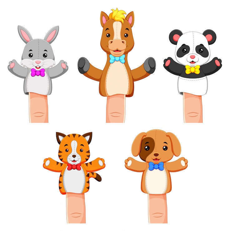 Vector una divertida colección de títeres mascota animal