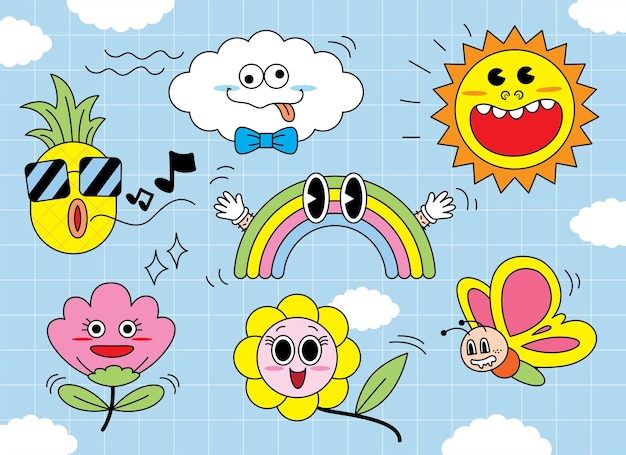 Divertida colección de vectores de dibujos animados de moda en el tema del día feliz