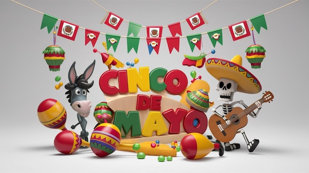 Una divertida ilustración de renderización 3d del cinco de mayo