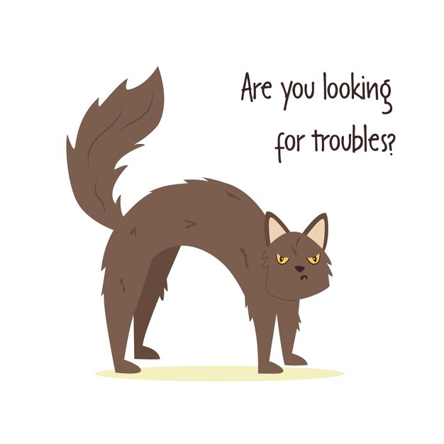 Divertida ilustración vectorial de un gato vicioso y la frase ¿ESTÁS BUSCANDO PROBLEMAS?