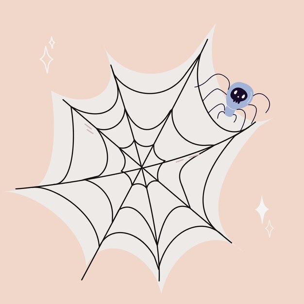 Vector divertida linda n feliz ilustración de halloween con tela de araña y araña