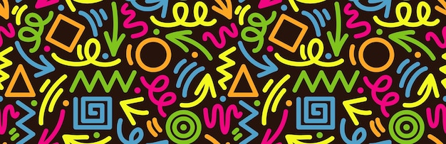 divertida línea colorida doodle de patrones sin fisuras Colección de fondo de arte abstracto creativo para niños o diseño de celebración festiva Paquete de textura de impresión de papel tapiz infantil simple