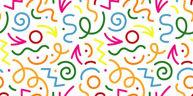 divertida línea colorida doodle de patrones sin fisuras Colección de fondo de arte abstracto creativo para niños o diseño de celebración festiva Paquete de textura de impresión de papel tapiz infantil simple