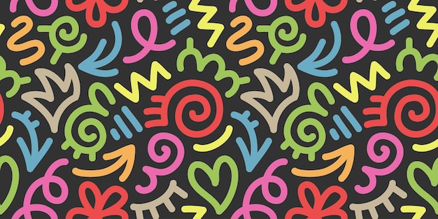 divertida línea colorida doodle de patrones sin fisuras Colección de fondo de arte abstracto creativo para niños o diseño de celebración festiva Paquete de textura de impresión de papel tapiz infantil simple
