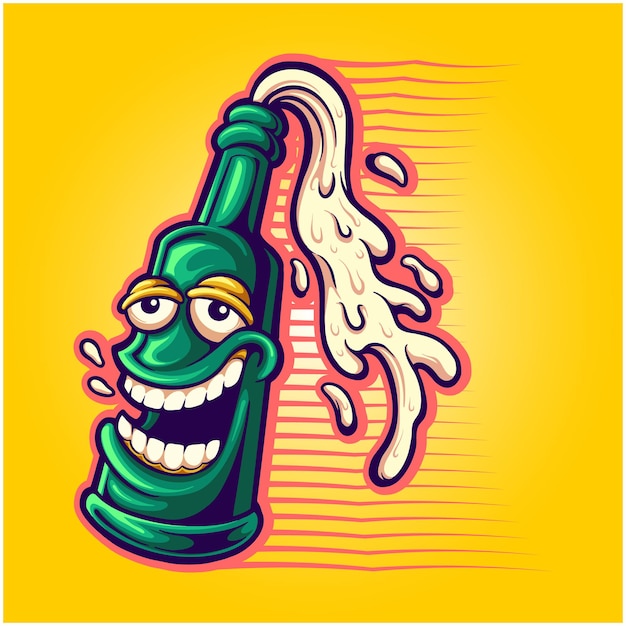 Divertida mascota del logotipo de la botella de cerveza Ilustraciones