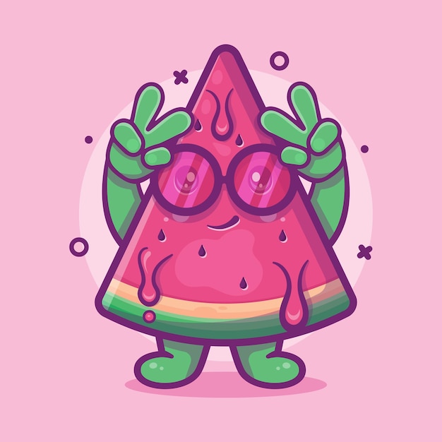 divertida mascota de personaje de fruta de sandía con gesto de mano de signo de paz dibujos animados aislados