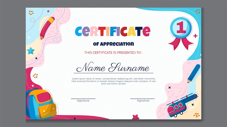 Divertida plantilla de certificado colorido para niños