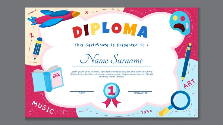 Divertida plantilla de certificado colorido para niños