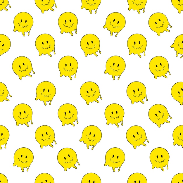 Divertida sonrisa droga caras de patrones sin fisuras psicodélico surrealista techno derretir fondo de sonrisa Trippy caras sonrientes techno derritiendo sonrisa cara dibujos animados fondo papel pintado arte conceptual Y2K estética