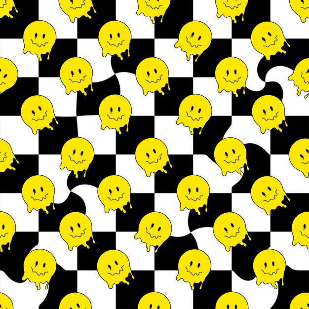 Divertida sonrisa droga caras de patrones sin fisuras psicodélico surrealista techno derretir fondo de sonrisa Trippy caras sonrientes techno derritiendo sonrisa cara dibujos animados fondo papel pintado arte conceptual Y2K estética