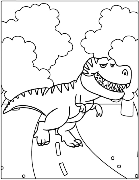 Divertidas caricaturas de dinosaurios para colorear | Vector Premium