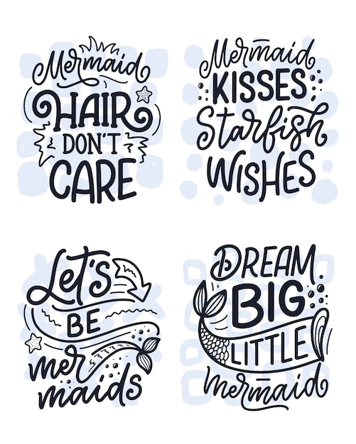 Con divertidas citas de letras dibujadas a mano sobre sirena. frases  geniales. | Vector Premium