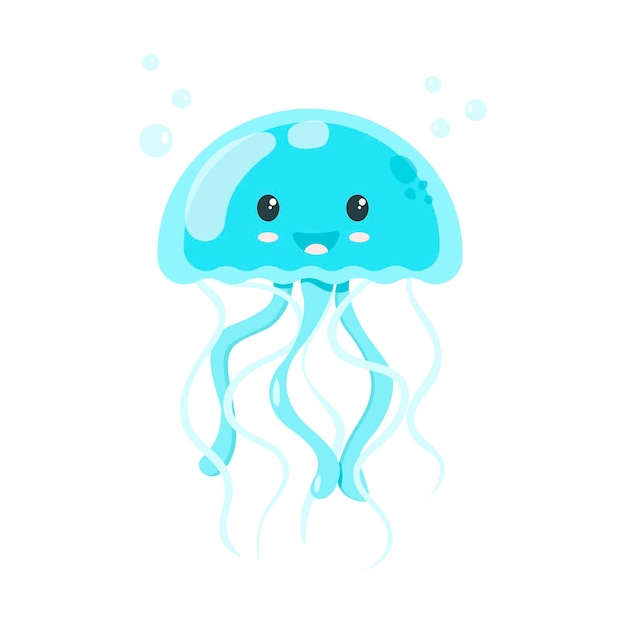 Divertidas medusas azules aisladas sobre fondo blanco