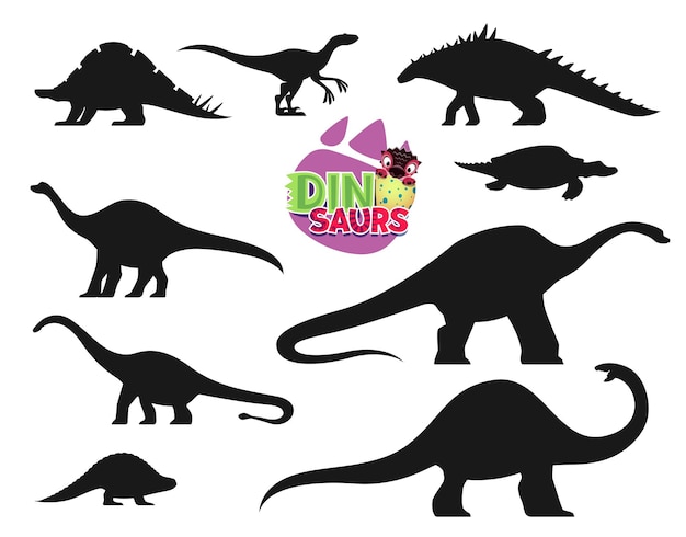 Vector divertidas siluetas de personajes de dibujos animados de dinosaurios