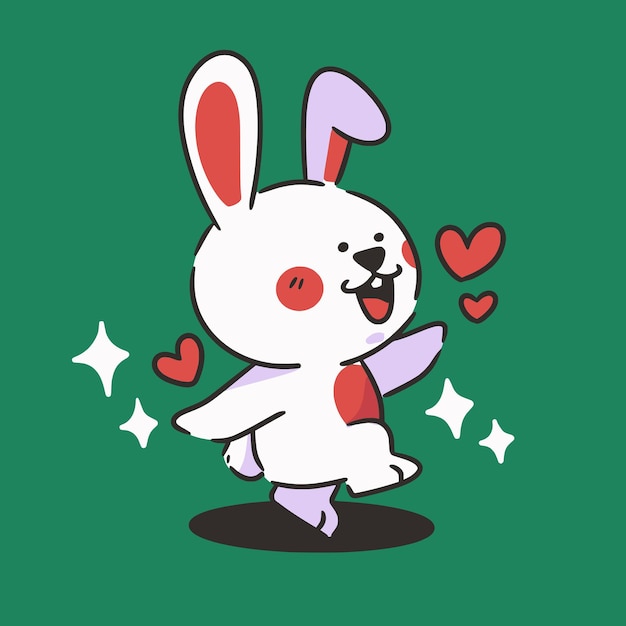 Vector divertido baile conejo mascota mascota doodle elemento