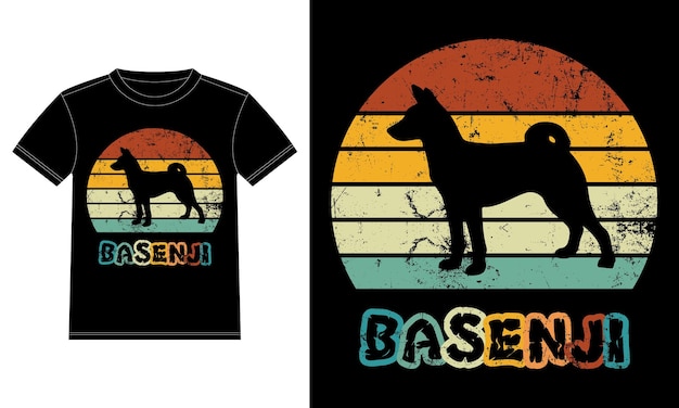 Divertido Basenji Vintage Retro Sunset Silhouette Regalos Amante de perros Dueño de perro Camiseta esencial