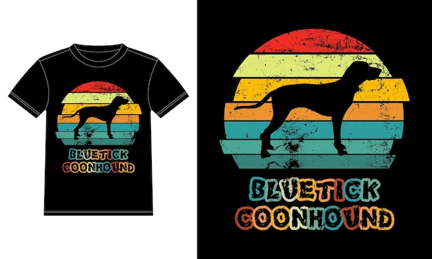 Vector divertido bluetick coonhound vintage retro sunset silhouette regalos amante de perros dueño de perro camiseta esencial