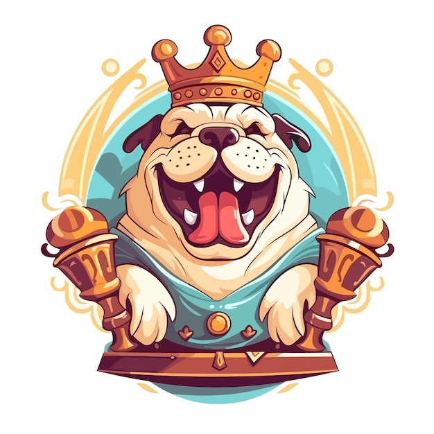 Vector divertido bulldog rey perro de dibujos animados con corona