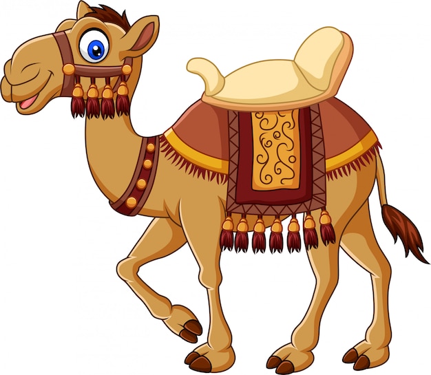 Vector divertido camello de dibujos animados con guarnicionería.