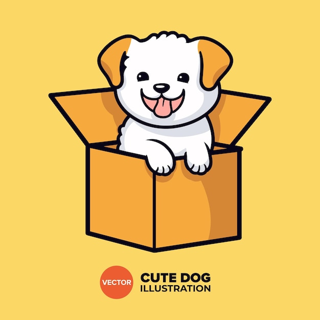 Divertido y caprichoso cachorro encuadernado en caja en vector de dibujos animados Ideal para impresiones, tarjetas y más