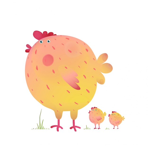 Vector divertido colorido madre pollo aves y bebés
