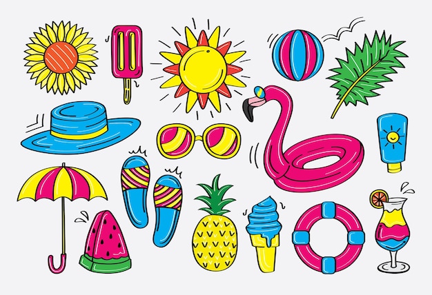 Divertido y colorido verano doodle vector