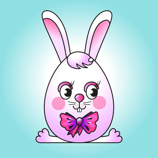 Divertido conejito con lazo en forma de huevo de Pascua.