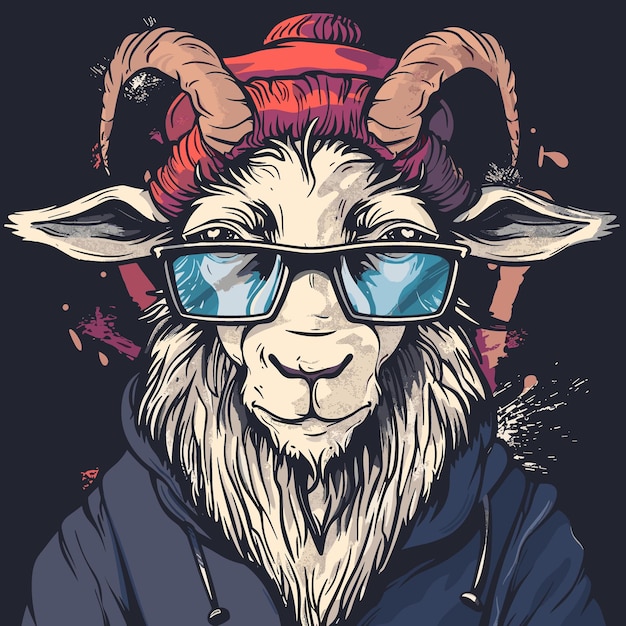 Vector divertido dibujo animado de cabra ilustración vectorial hipster animal con ropa