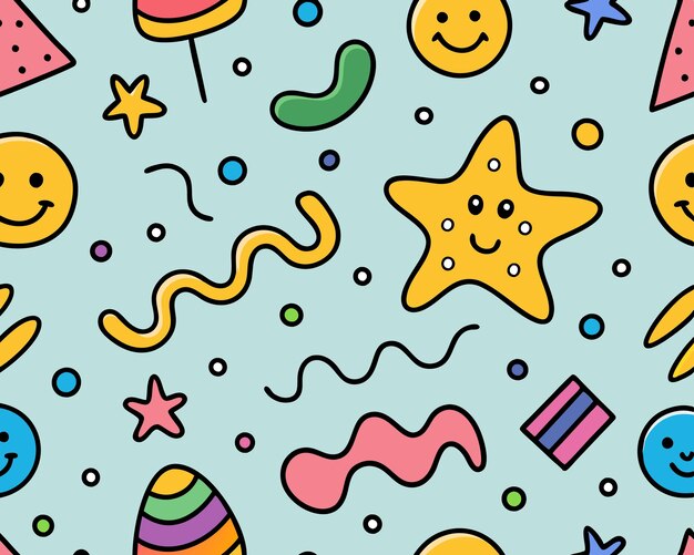 Divertido dibujo de líneas coloridas patrón sin costuras ilustración arte vectorial