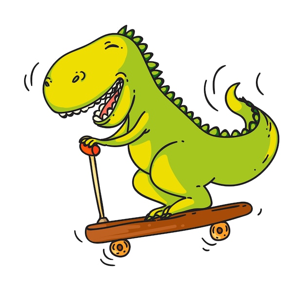 divertido, dinosaurio, equitación, scooter, blanco