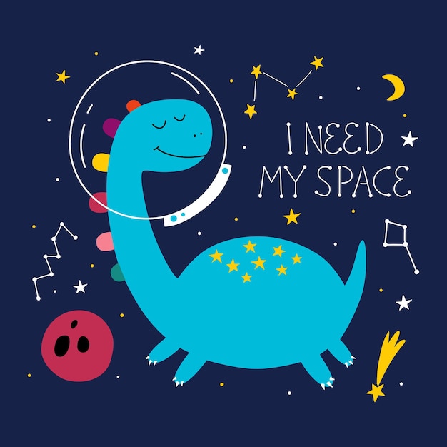 Divertido dinosaurio en el espacio Lindo dinosaurio cosmonauta Dinosaurio en el espacio exterior
