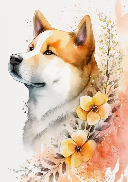 Vector divertido diseño de acuarela de perro akita inu