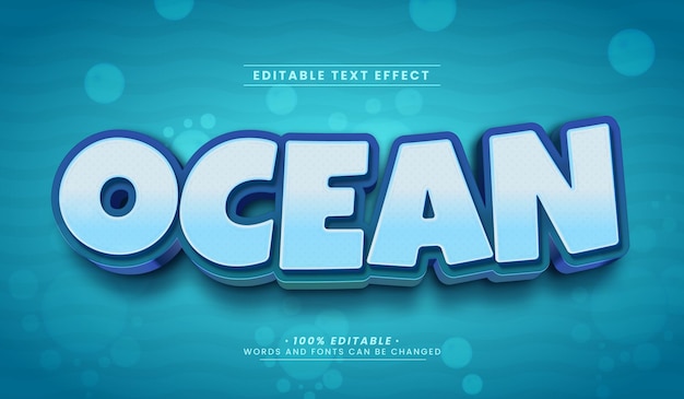 Vector divertido efecto de texto 3d editable en el océano con color azul