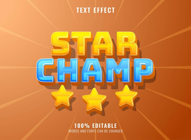 Divertido efecto de texto de campeón estrella 3d