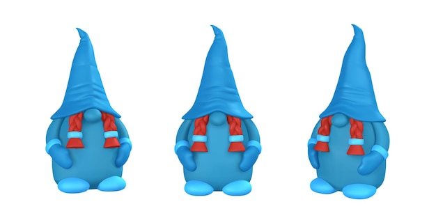 Divertido escandinavo gnomo navideño 3d Navidad o elfo de Año Nuevo en estilo de dibujos animados Ilustración vectorial