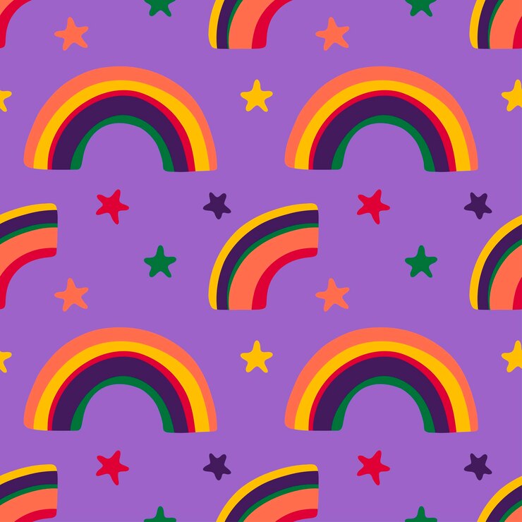 Vector divertido fondo de estilo años 90 de patrones sin fisuras con arco iris y estrellas fondo de pantalla juguetón en estilo kidcore