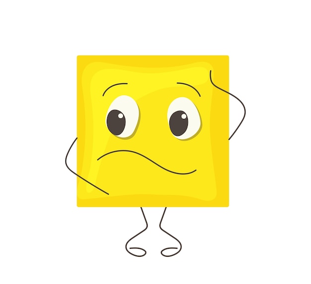 Divertido garabateo confuso personaje de dibujos animados cuadrado bonito forma geométrica emoticon ilustración vectorial
