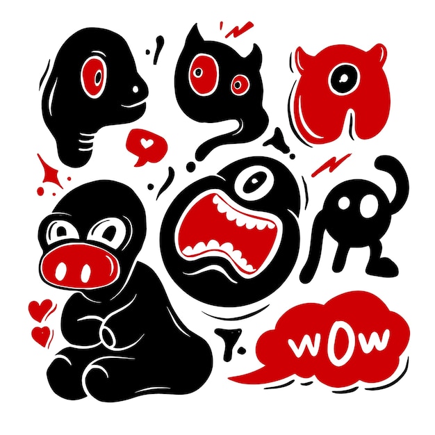 divertido, garabato, lindo, illustraion