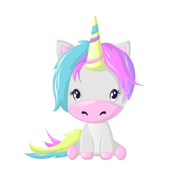 Divertido hermoso personaje de dibujos animados ficticio colorido unicornio Fantasía hada animal