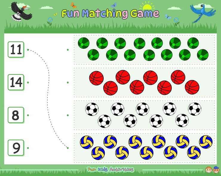 Vector divertido juego de combinación contando los objetos parte tres