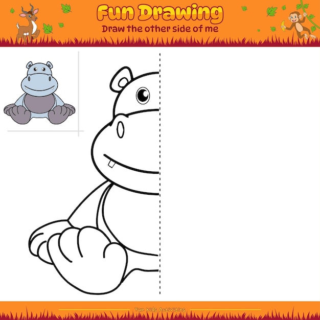 Divertido juego de dibujo Dibujo de espejo Dibujos animados Hipopótamo actividades divertidas para que los niños jueguen y aprendan