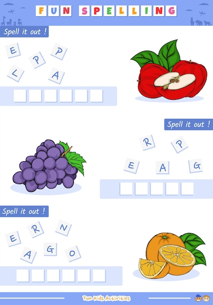 Divertido juego de ortografía frutas parte 1